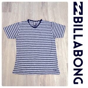BILLABONG men’s striped v-neck short sleeve tee shirt top. 100% cotton. EEUC